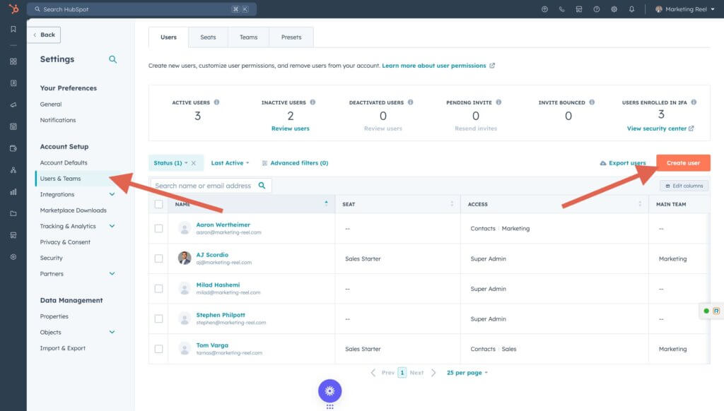 Screenshot of HubSpot Software - How to Add Users