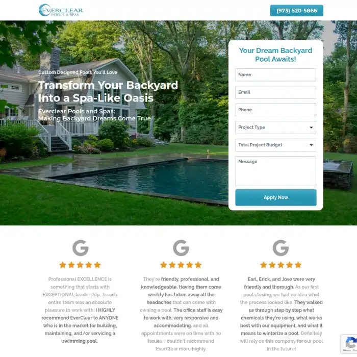 Everclear Pools Landing Page