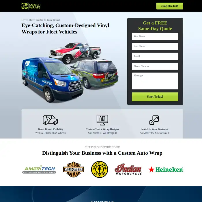 Smash wraps landing page
